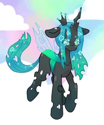 Size: 1440x1719 | Tagged: safe, artist:ibbledribble, queen chrysalis, changeling, changeling queen, g4, :3, alternate versions at source, cloud, cute, female, flying, full body, mare, solo