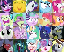 Size: 708x571 | Tagged: safe, apple bloom, applejack, cozy glow, derpy hooves, diamond tiara, discord, fluttershy, lord tirek, pinkie pie, princess celestia, princess flurry heart, princess luna, queen chrysalis, rainbow dash, rarity, scootaloo, spike, starlight glimmer, sweetie belle, twilight sparkle, alicorn, centaur, changeling, changeling queen, draconequus, dragon, earth pony, pegasus, pony, unicorn, taur, derpibooru, a flurry of emotions, a royal problem, applebuck season, between dark and dawn, crusaders of the lost mark, frenemies (episode), g4, marks for effort, my little pony best gift ever, school daze, school raze, tanks for the memories, the beginning of the end, the best night ever, the gift of the maud pie, the last problem, to where and back again, twilight's kingdom, :i, chad spike, crown, do i look angry, faic, funny face, gigachad spike, i mean i see, jewelry, mane seven, mane six, meme, meta, older, older spike, pudding face, rariball, regalia, screencap collage, twilight sparkle (alicorn), underp, you're going to love me