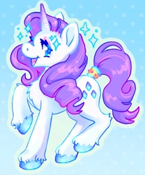 Size: 1708x2048 | Tagged: safe, artist:ibbledribble, rarity, pony, unicorn, g4, chest fluff, eyeshadow, gradient background, makeup, solo, sparkles, tail, tail wrap, unshorn fetlocks