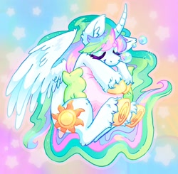 Size: 2048x2009 | Tagged: safe, artist:ibbledribble, princess celestia, alicorn, pony, g4, bubble, curved horn, ear fluff, eyeshadow, high res, horn, makeup, pillow, sleeping, solo, unshorn fetlocks