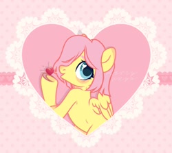 Size: 1348x1200 | Tagged: safe, artist:arshe12, fluttershy, pegasus, pony, g4, alternate hairstyle, blushing, colored eyebrows, cute, female, floating heart, hair over one eye, heart, heart eyes, looking at you, mare, one eye closed, shyabetes, solo, wingding eyes, wink