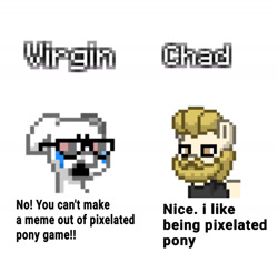 Size: 1264x1246 | Tagged: safe, artist:dematrix, pony, pony town, chad, crying, meme, nordic gamer, ponified, ponified meme, simple background, soyjak, text, virgin, white background, wojak