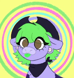 Size: 2425x2555 | Tagged: safe, artist:sillybugdrawz, oc, oc:thistle plumberry, cow, :p, bandana, cowboy hat, cross-eyed, ear piercing, gauges, hat, high res, piercing, silly, silly face, solo, tongue out