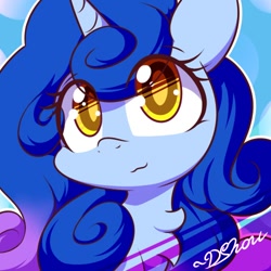 Size: 500x500 | Tagged: safe, artist:dshou, oc, oc only, oc:starlit pearl, pony, unicorn, bust, chest fluff, eye clipping through hair, looking up, portrait, solo, wavy mouth