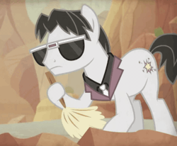 Size: 728x600 | Tagged: safe, screencap, withers, earth pony, pony, daring doubt, g4, animated, cropped, henchmen, male, solo, stallion, sunglasses, sweeping