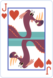 Size: 2000x2936 | Tagged: safe, artist:parclytaxel, part of a set, tri-horned bunyip, series:parcly's pony pattern playing cards, female, high res, jack of hearts, lineless, playing card, queen of hearts, rotational symmetry, solo, vector, water