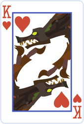 Size: 2000x2936 | Tagged: safe, artist:parclytaxel, timber wolf, series:parcly's pony pattern playing cards, high res, king of hearts, lineless, open mouth, playing card, rotational symmetry, sharp teeth, solo, teeth, vector