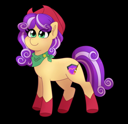 Size: 2048x1992 | Tagged: safe, alternate version, artist:emera33, oc, oc only, oc:quickdraw, earth pony, pony, black background, bust, close-up, cowboy hat, freckles, green eyes, hat, outdated design, portrait, purple hair, simple background, solo