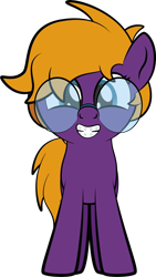 Size: 1920x3410 | Tagged: safe, artist:alexdti, oc, oc only, oc:purple creativity, pegasus, pony, braces, cute, female, filly, foal, glasses, grin, happy, high res, looking at you, ocbetes, pegasus oc, simple background, smiling, smiling at you, solo, standing, transparent background, vector, younger