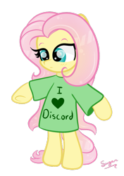 Size: 543x773 | Tagged: safe, artist:sugarcloud12, fluttershy, pony, g4, bipedal, clothes, implied discoshy, implied shipping, implied straight, shirt, simple background, solo, transparent background