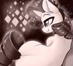 Size: 1073x960 | Tagged: safe, artist:llametsul, rarity, pony, unicorn, g4, back, butt, monochrome, plot, rarity day, sexy, shiny, signature, solo, sparkles