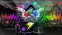 Size: 5760x3239 | Tagged: safe, alternate version, artist:sol-r, fanfic:pegasus device, 2016, no pony, pegasus device, pegasus device song, rainbow factory logo, song reference
