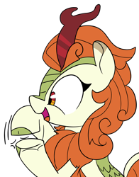 Size: 3316x4234 | Tagged: safe, artist:icey, edit, autumn blaze, kirin, pony, g4, awwtumn blaze, clapping, clapping ponies, cloven hooves, cute, excited, excitement, happy, open mouth, open smile, side view, simple background, smiling, sticker, transparent background