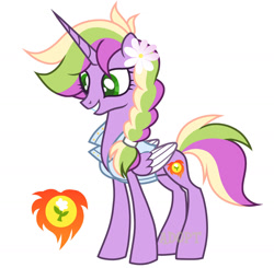Size: 1280x1253 | Tagged: safe, artist:vi45, oc, oc only, alicorn, pony, g4, alicorn oc, clothes, concave belly, female, flower, flower in hair, horn, mare, shirt, simple background, slender, solo, thin, white background, wings