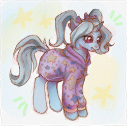 Size: 1616x1606 | Tagged: safe, artist:tendocake, derpibooru exclusive, trixie, pony, unicorn, g4, alternate hairstyle, babysitter trixie, clothes, female, hoodie, mare, pigtails, solo, traditional art, twintails, watercolor painting