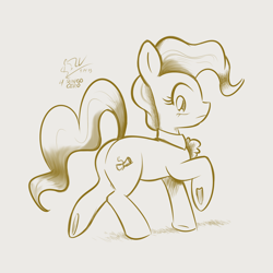 Size: 1920x1920 | Tagged: safe, artist:theratedrshimmer, mayor mare, earth pony, pony, g4, butt, female, frog (hoof), grayscale, mare, missing accessory, monochrome, plot, signature, simple background, sketch, solo, underhoof