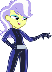 Size: 1733x2419 | Tagged: safe, artist:ravenwolf-bases, upper crust, human, equestria girls, g4, base used, bodysuit, catsuit, clothes, eyebrows, eyeshadow, female, hand on hip, high res, latex, latex suit, makeup, open mouth, open smile, simple background, smiling, solo, totally spies, white background
