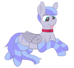 Size: 2730x2504 | Tagged: safe, artist:dsksh, oc, oc only, oc:discoordination, pegasus, pony, :p, clothes, collar, high res, lying down, male, pegasus oc, simple background, socks, solo, stallion, striped socks, tail, tongue out, transparent background, two toned mane, two toned tail, wings