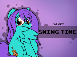 Size: 800x592 | Tagged: safe, artist:soupafterdark, oc, oc only, oc:swing time, pegasus, pony, banned from equestria daily, blushing, commissioner:dhs, covering face, gradient background, pegasus oc, purple background, purple mane, shy, sitting, solo, ya got