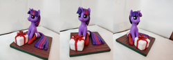Size: 5500x1920 | Tagged: safe, artist:neo glin, twilight sparkle, pony, unicorn, g4, christmas, clothes, craft, female, figurine, holiday, mare, photo, sculpture, sitting, smiling, socks, solo