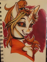 Size: 3072x4033 | Tagged: safe, artist:tendocake, oc, oc only, oc:dyx, pony, unicorn, bust, marker drawing, photo, simple background, smiling, solo, traditional art