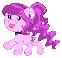 Size: 2236x2117 | Tagged: safe, oc, oc only, oc:violet ray, earth pony, pony, chibi, choker, earth pony oc, full body, high res, ponytail, simple background, solo, tongue out, white background