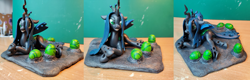 Size: 6000x1920 | Tagged: safe, artist:neo glin, queen chrysalis, changeling, changeling queen, g4, craft, egg, female, figurine, lying down, photo, sculpture, smiling, solo, wings