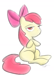 Size: 1205x1672 | Tagged: safe, artist:taps, apple bloom, earth pony, pony, g4, crossed hooves, female, filly, foal, simple background, sitting, solo, white background