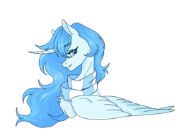 Size: 1863x1402 | Tagged: artist needed, safe, oc, oc only, oc:冰雪孤星, alicorn, pony, alicorn oc, chest fluff, clothes, horn, looking at you, scarf, simple background, smiling, solo, striped scarf, transparent background, wings