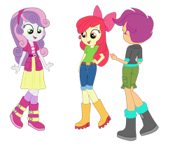 Size: 4593x4000 | Tagged: safe, artist:gmaplay, apple bloom, scootaloo, sweetie belle, human, equestria girls, g4, adorabloom, ass, butt, cute, cutealoo, cutie mark crusaders, cutie mark cuties, dancing, diasweetes, rear view, scootabutt, simple background, transparent background