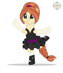 Size: 3000x3500 | Tagged: safe, artist:r4hucksake, oc, oc only, oc:frazzle, earth pony, pony, alternate hairstyle, ballerina, ballet, ballet slippers, base used, braid, braided tail, clothes, coat markings, cute, ear piercing, earth pony oc, eyeshadow, freckles, hair bun, hairband, high res, makeup, ocbetes, piercing, simple background, smiling, socks (coat markings), solo, tail, transparent background, tutu