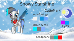 Size: 1920x1080 | Tagged: safe, artist:snowy starshine, oc, oc only, oc:snowy starshine, pegasus, pony, 3d, cutie mark, headphones, looking at you, reference sheet, solo