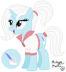 Size: 383x414 | Tagged: safe, artist:midnightmuffinda, oc, oc only, oc:crystal clear, pony, unicorn, fanfic:muffins, fanfic:scootaloo's sacrifice, 2019, base used, fanfic art, female, horn, mare, signature, simple background, solo, therapist, unicorn oc, white background