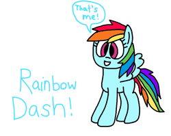 Size: 1477x1173 | Tagged: safe, artist:madisontheponyfan673, rainbow dash, pegasus, pony, g4, awesome, cute, dashabetes, exclamation point, female, grin, kid pix, mare, simple background, smiling, solo, speech bubble, white background