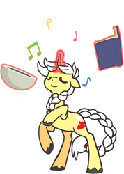 Size: 658x923 | Tagged: safe, artist:llimus, oc, oc only, oc:alton, pony, unicorn, book, bowl, braid, braided tail, horn, magic, male, simple background, solo, stallion, tail, transparent background, unicorn oc