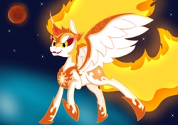 Size: 2048x1444 | Tagged: safe, artist:suryfromheaven, daybreaker, alicorn, pony, g4, angry, fire, solo, space