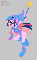 Size: 828x1333 | Tagged: safe, artist:niban-destikim, sci-twi, twilight sparkle, human, equestria girls, g4, clothes, commission, cosplay, costume, dark magician girl, female, gray background, simple background, solo, yu-gi-oh!