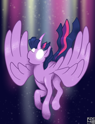 Size: 2975x3850 | Tagged: safe, artist:boundbrush, twilight sparkle, alicorn, pony, g4, abstract background, female, glowing, glowing eyes, high res, horn, twilight sparkle (alicorn), wings