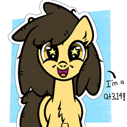 Size: 1000x1000 | Tagged: safe, artist:scandianon, oc, oc only, earth pony, pony, g4, chest fluff, dialogue, earth pony oc, female, happy, looking at you, mare, open mouth, open smile, outline, smiling, smiling at you, solo, starry eyes, talking to viewer, wingding eyes