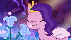 Size: 3072x1727 | Tagged: safe, screencap, pipp petals, pegasus, pony, g5, my little pony: tell your tale, scents of adventure, spoiler:g5, spoiler:my little pony: tell your tale, spoiler:tyts01e60, eyes closed, female, mare, smiling, sniffing, solo
