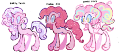 Size: 1955x887 | Tagged: safe, artist:dddddaxie998839, pinkie pie, oc, oc:party trick, pegasus, pony, unicorn, g4, alternate name, pegasus pinkie pie, race swap, simple background, unicorn pinkie pie, white background