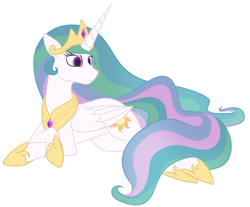 Size: 984x813 | Tagged: safe, artist:enigmadoodles, princess celestia, alicorn, pony, g4, crossed hooves, female, jewelry, lying down, mare, peytral, prone, regalia, simple background, solo, tiara, white background