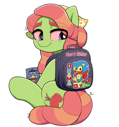 Size: 2234x2384 | Tagged: safe, artist:moozua, tree hugger, earth pony, pony, g4, backpack, barack obama, bootleg, eye clipping through hair, female, harry potter (series), harry potter obama, high, high res, looking back, mare, simple background, sitting, solo, sonic the hedgehog, sonic the hedgehog (series), text, transparent background