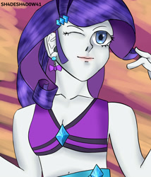 Size: 3000x3500 | Tagged: safe, artist:sh4deshad0w41, rarity, human, equestria girls, g4, my little pony equestria girls: better together, bikini, clothes, ear piercing, earring, eyes closed, hand, high res, humanized, jewelry, one eye closed, piercing, smiling, solo, swimsuit, wink