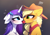 Size: 3333x2345 | Tagged: safe, artist:magnaluna, applejack, rarity, earth pony, pony, unicorn, g4, alternate hairstyle, applejack's hat, bedroom eyes, blushing, boop, cheek fluff, chest fluff, cowboy hat, cute, drool, duo, duo female, ear fluff, eye contact, eyebrows, eyebrows visible through hair, female, floppy ears, fluffy, food, gradient background, hair ornament, hat, heart, high res, horn, jackabetes, lesbian, licking, lidded eyes, looking at each other, looking at someone, looking at something, mare, mouth hold, noseboop, open mouth, open smile, raribetes, ship:rarijack, shipping, shoulder fluff, smiling, stetson, strawberry, tongue out, unamused