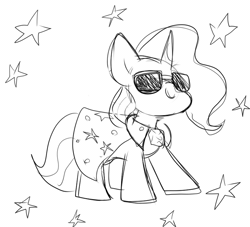 Size: 820x746 | Tagged: safe, artist:zutcha, trixie, pony, unicorn, g4, animated, dancing, female, gif, grayscale, loop, mare, monochrome, simple background, sketch, smiling, solo, stars, sunglasses, white background