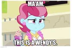 Size: 613x407 | Tagged: safe, edit, edited screencap, editor:anonymous, screencap, cup cake, human, equestria girls, g4, my little pony equestria girls, meme, ponified meme, sir this is a wendy's, wendy's