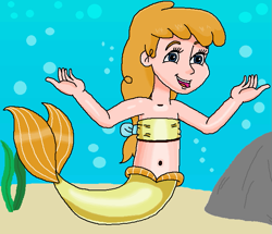 Size: 673x578 | Tagged: safe, artist:ocean lover, pumpkin cake, human, mermaid, g4, arms wide open, bandeau, bare shoulders, belly, belly button, blue eyes, boulder, bow, bubble, cheerful, child, cute, fins, fish tail, hair bow, happy, human coloration, humanized, innocent, kelp, mermaid tail, mermaidized, midriff, ms paint, ocean, older, older pumpkin cake, open mouth, orange hair, pumpkinbetes, seaweed, sleeveless, species swap, tail, underwater, water