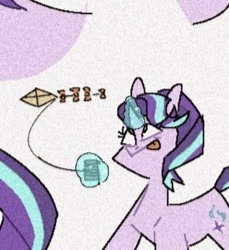 Size: 295x322 | Tagged: safe, artist:disaterror, starlight glimmer, pony, unicorn, g4, concentrating, kite, kite flying, levitation, magic, telekinesis, tongue out