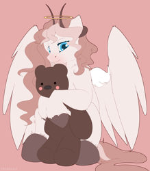 Size: 3500x4000 | Tagged: safe, artist:chura chu, oc, pegasus, pony, commission, horns, hug, pegasus oc, plushie, solo